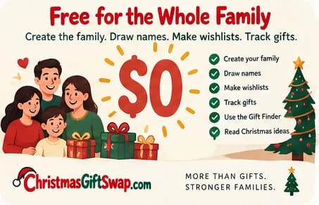 Free for the whole family: create the family, draw names, make wishlists, track gifts, use the Gift Finder and read the Christmas ideas.